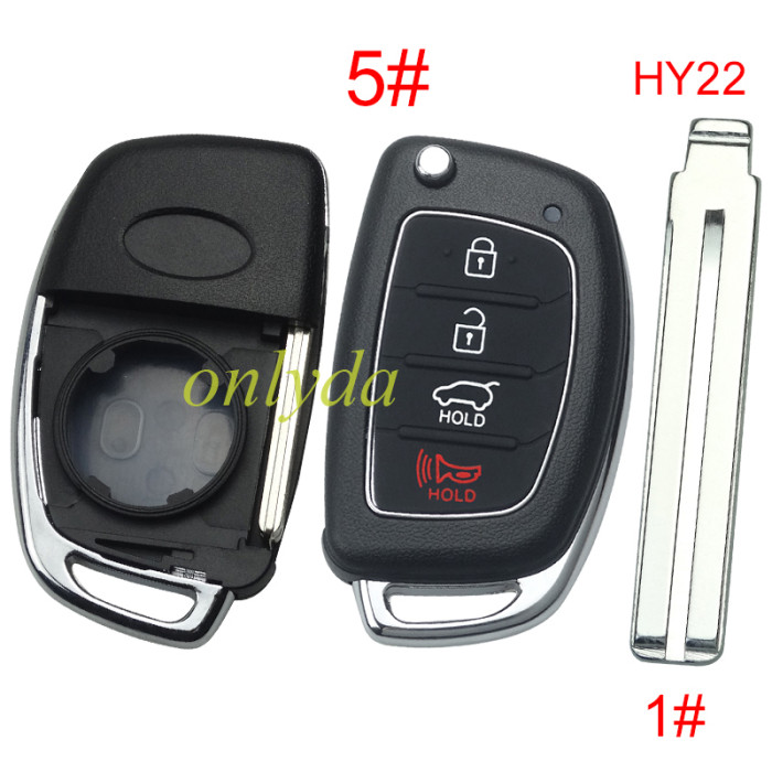 free shipping and no tax from HK warehouse 10pcs/lot  For Hyundai  remote key blank with badge ，Side With screws ，with HY22 blade,please choose the button
