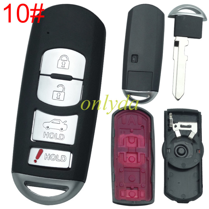 free shipping and no tax from HK warehouse 10pcs/lot For Mazda  remote key blank with blade ( 3parts) without badge, pls choose the button