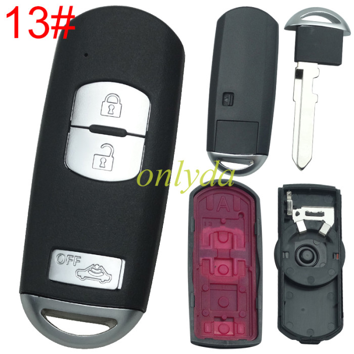 free shipping and no tax from HK warehouse 10pcs/lot For Mazda  remote key blank with blade ( 3parts) without badge, pls choose the button