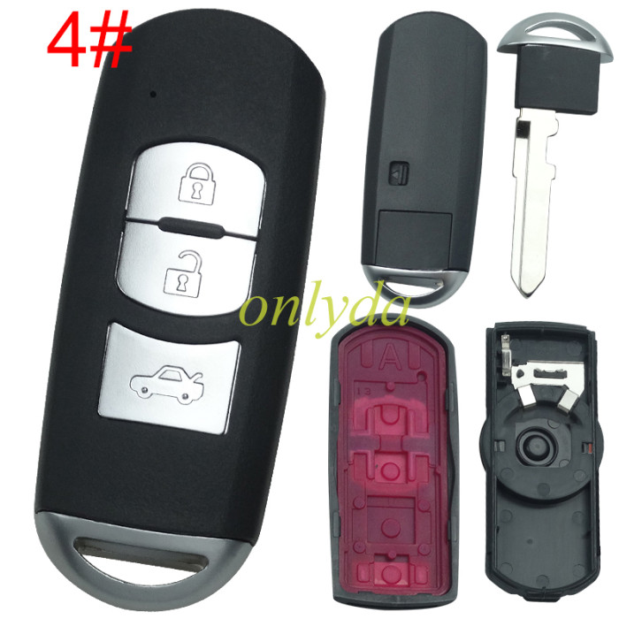 free shipping and no tax from HK warehouse 10pcs/lot For Mazda  remote key blank with blade ( 3parts) without badge, pls choose the button
