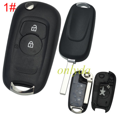 free shipping and no tax from HK warehouse 10pcs/lot For Opel 2/3 button flip remote key shell with HU100 blade without  badge , pls choose button