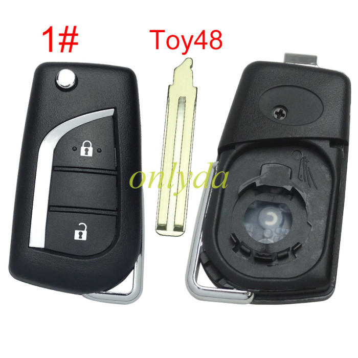 free shipping and no tax from HK warehouse 10pcs/lot For Toyota  flip remote key blank with TOY48 blade with badge  , please choose the button model