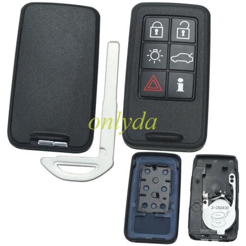 free shipping and no tax from HK warehouse 10pcs/lot For Volvo 6 button remote key shell with 2 parts battery clamp with badge