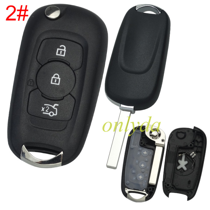 free shipping and no tax from HK warehouse 10pcs/lot For Opel 2/3 button flip remote key shell with HU100 blade without  badge , pls choose button