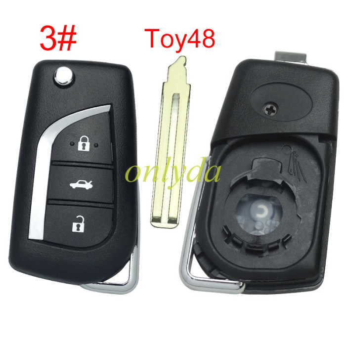 free shipping and no tax from HK warehouse 10pcs/lot For Toyota  flip remote key blank with TOY48 blade with badge  , please choose the button model