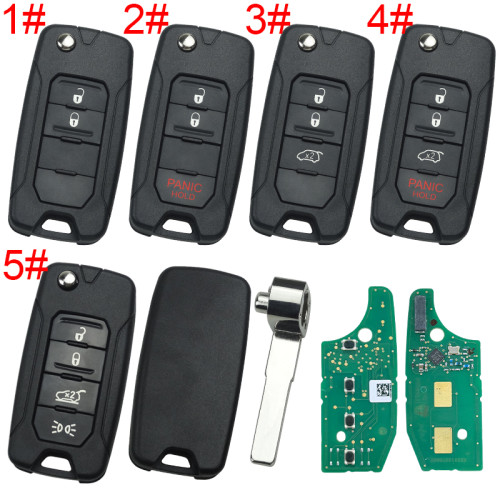 For Chrysler 2+1/3+1/4 button flip remote key 434mhz with  NCF2960M / HITAG AES / 4A  chip with   For Jeep Wrangler 2017 FCC ID: RX2RKEL9 ANATEL: 4371-14-2754,  original PCB +aftermarket key shell ,Pls choose button