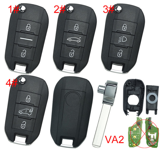 For Peugeot 3 button remote key shell with round badge, blade is VA2, pls choose button model
