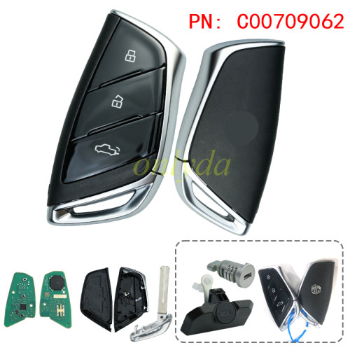 original for MG Smart Remote Key complete lock set  2 remote keys and 2 locks  3 Buttons: Lock, Unlock, Trunk Release Frequency: 434MHz (Export Version) Chip: Encrypted 47 Transponder Battery: CR2032 Fit for MG7, MG ONE, MG4 EV, New MG ZS, MG5 etc. PN: C00709062