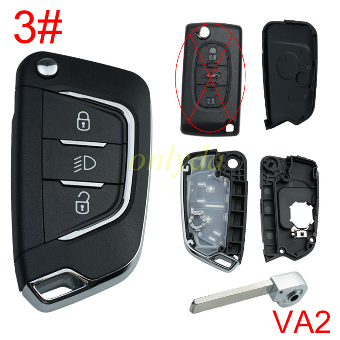 For Peugeot modified key shell , without badge place, With battery holder , VA2 blade , pls choose button