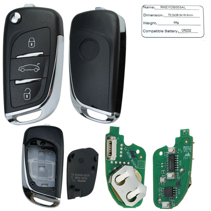 DS003AL 3‑Button Flip Universal Remote Key