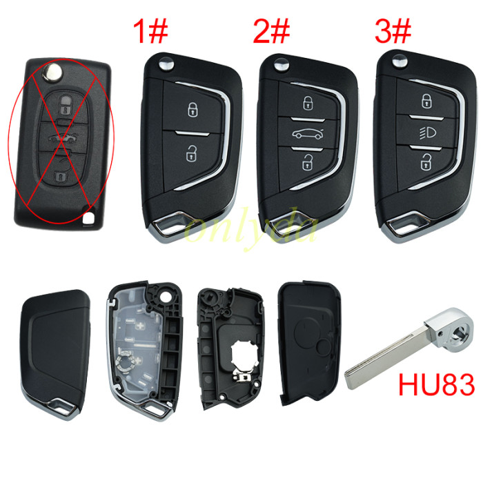 For Peugeot modified key shell , without badge place, With battery holder , HU83 blade , pls choose button