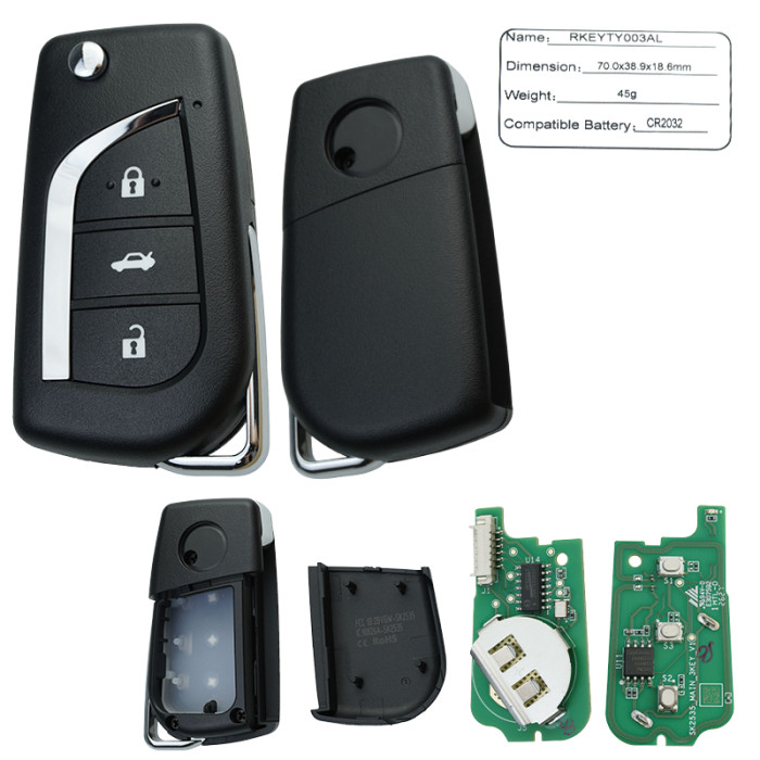 TY003AL 3‑Button Flip Universal Remote Key