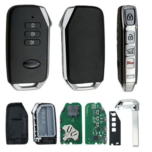 Vehicle Compatibility: 2023–2026 Kia Niro, Niro EV, and PHEV models (with power liftgate and parking assist systems) FCC ID: FD01340 Frequency: 433 MHz / 433.92 MHz Transponder Chip: HITAG-AES (ID4A chip) Battery Type: CR2032Button  Functions (7): Lock, Unlock, Hatch Hold, Remote Start Hold, Park Assist In (Forward), Park Assist Out (Backward), and Panic  PN:95440-AT010
