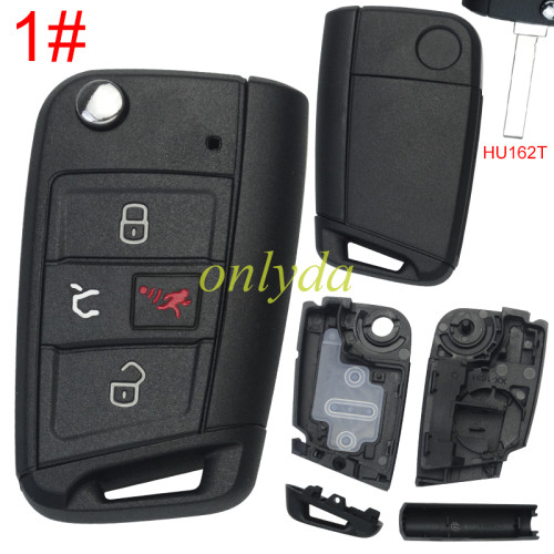 Super Stronger GTL For VW Golf7 3/3+1 button key shell with HU162T blade with Plastic head, pls choose button