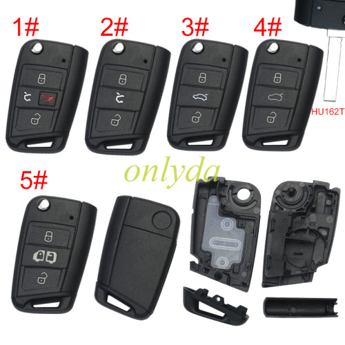 Super Stronger GTL For VW Golf7 3/3+1 button key shell with HU162T blade with Plastic head, pls choose button