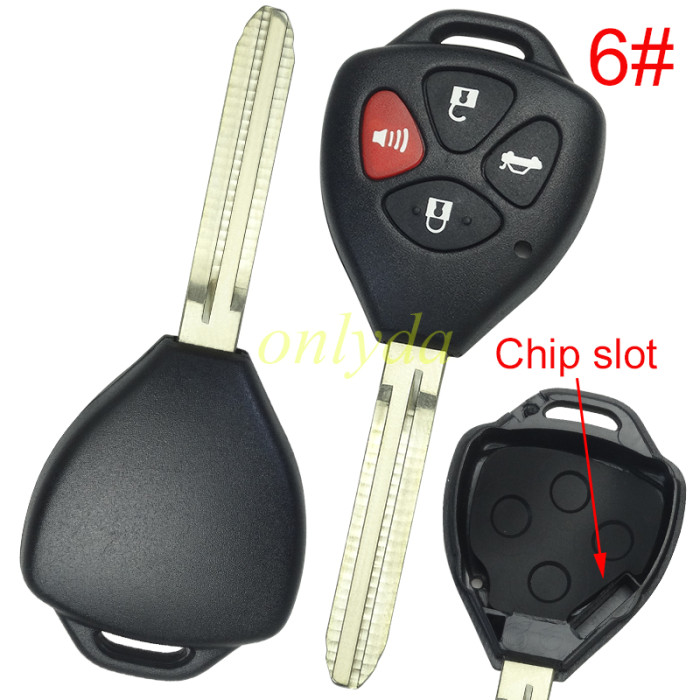 free shipping 10pcs/unit,Toyota 3+1 button remote key shell with Toyota43 blade with red panic (no logo)