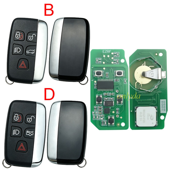 For Landroversmart key 4+1 button 433mhz/315mhz with 7945 chipchangeable lD Range Rover Sport, Vogue, Evoque, Velar 2010+FCC ID: KOBJTF10A 5EOU40247 ( can change chip ID)