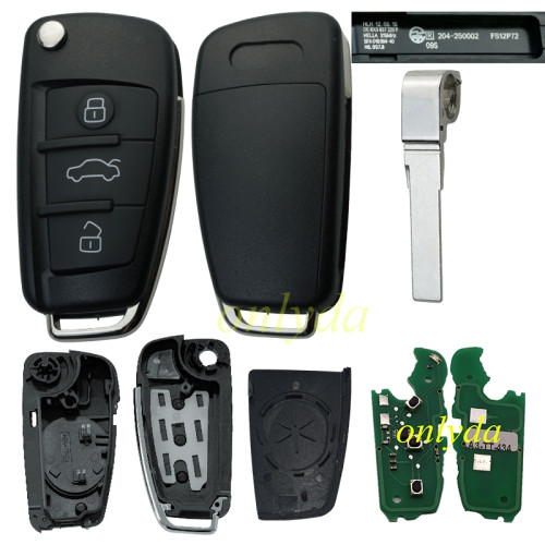 Audi A3TT 3 button remote key with ID48 chip 434mhz  HLO DE 8X0 837220D Hella 5F A 010 659 70  204Y11000400