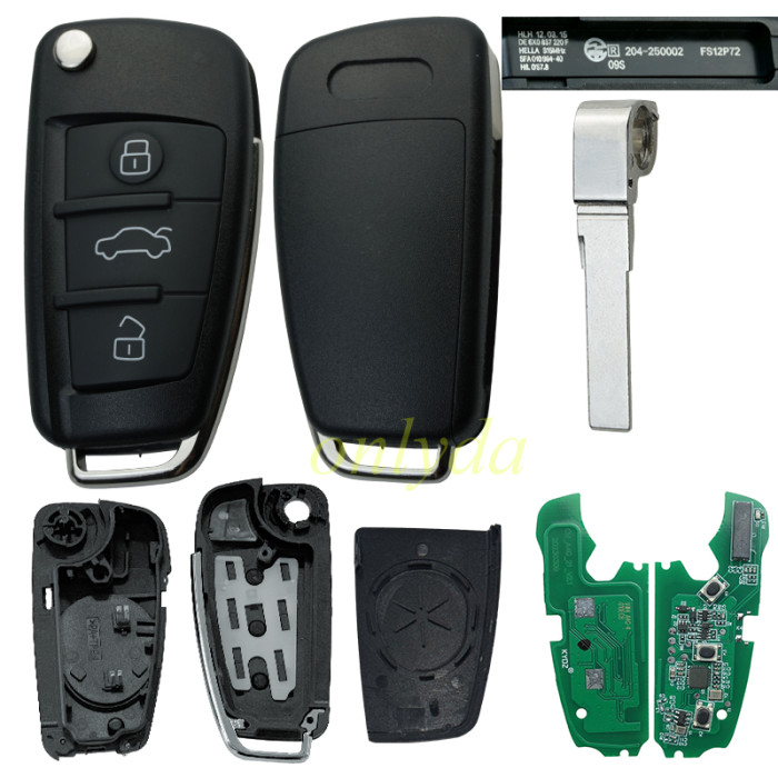 KYDZ Audi Q3  remote key 3 button   with ID48 chip 434mhz   8X0 837 220 2012-2018   Audi A1  2012-2016   Audi Q3