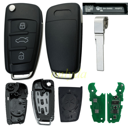 For Audi A3 TT 3 button remote key ID48 glass chip FCCID:8P0837220D 434m/315m