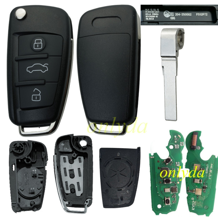 For Audi A6L Q7 3 button remote key with 8E chip & 315mhz/434mhz FSK 4F0837220M without handsfree system 2004-2009  adjustable frequency 315mhz/433mhz