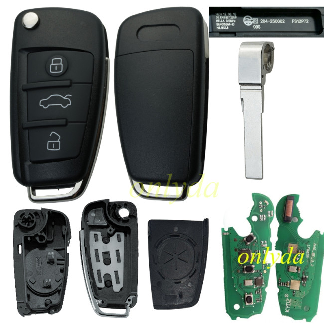 For Audi A6L Q7 3 button remote key with 8E chip & 315mhz/434mhz FSK 4F0837220M without handsfree system 2004-2009 adjustable frequency 315mhz/433mhz