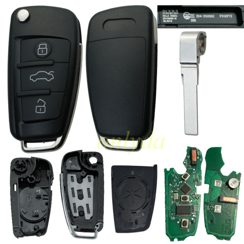 For MQB 【Keyless 】 flip remote AES48 chip 434mhz/315mhz ASK model Rem:8vo837220D 8vo837220 8vo837220G