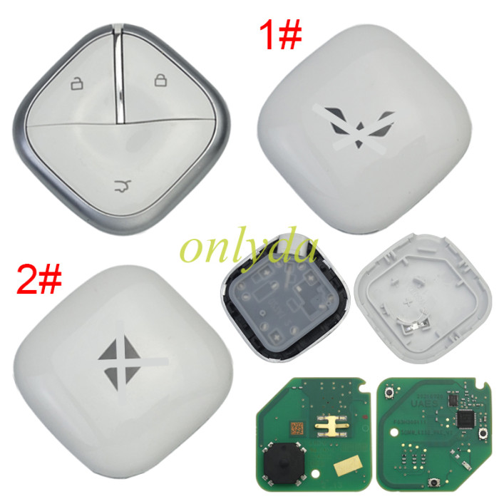 Wuling Bingo Smart Key (Square Diamond Type) Basic Information ： Vehicle Model: Wuling Bingo (Battery Electric Vehicle) Buttons: 3 buttons — Lock / Unlock / Trunk Release Transponder: Dedicated 47 smart chip Frequency: 433MHz Battery: CR2032， Pls choose back cover