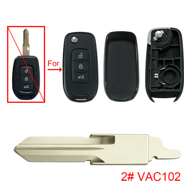 For Renault 3 button upgrade remote key shell 【with badge】, pls choose blade