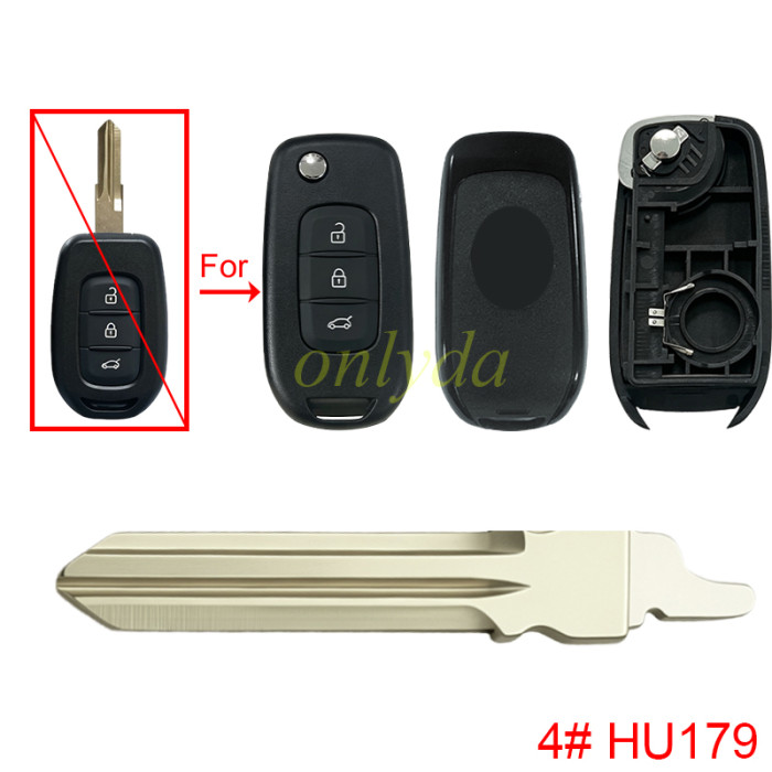 For Renault 3 button upgrade remote key shell 【with badge】, pls choose blade