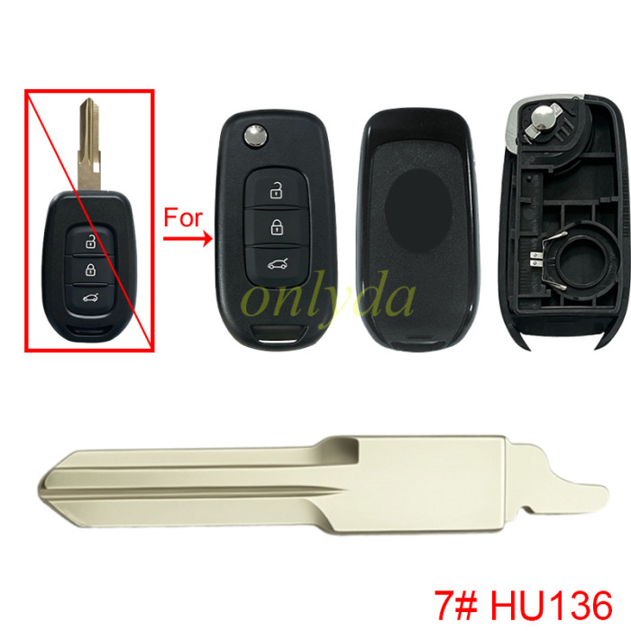 For Renault 3 button upgrade remote key shell 【with badge】, pls choose blade
