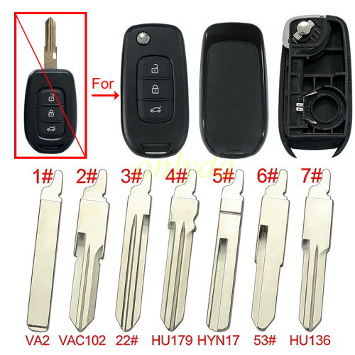 For Renault 3 button upgrade remote key shell 【with badge】, pls choose blade