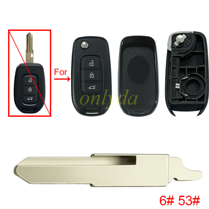 For Renault 3 button upgrade remote key shell 【with badge】, pls choose blade