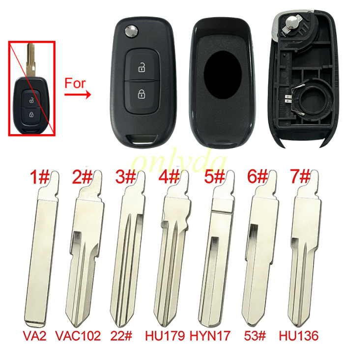 For Renault 2 button upgrade remote key shell【 with badge,】 pls choose blade