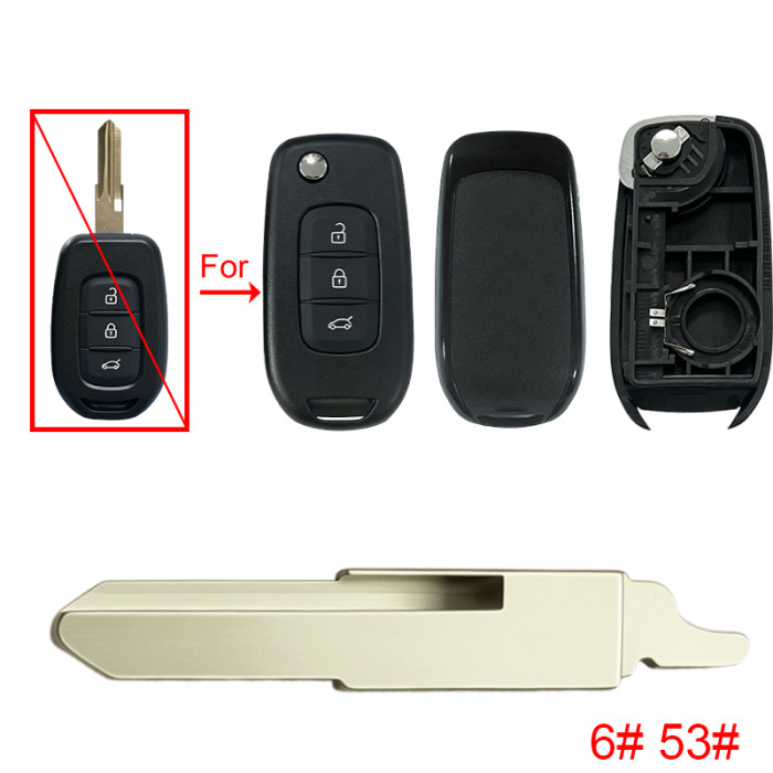 For Renault 3 button upgrade remote key shell 【with badge】, pls choose blade
