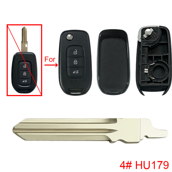 For Renault 3 button upgrade remote key shell 【with badge】, pls choose blade