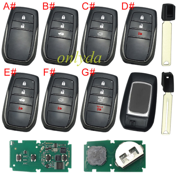 For Toyota Hliux remote key with 314.35-312.09 /433.58-434.3MHZ with Toyota H chip BM1ET 61A965-0182, pls choose model