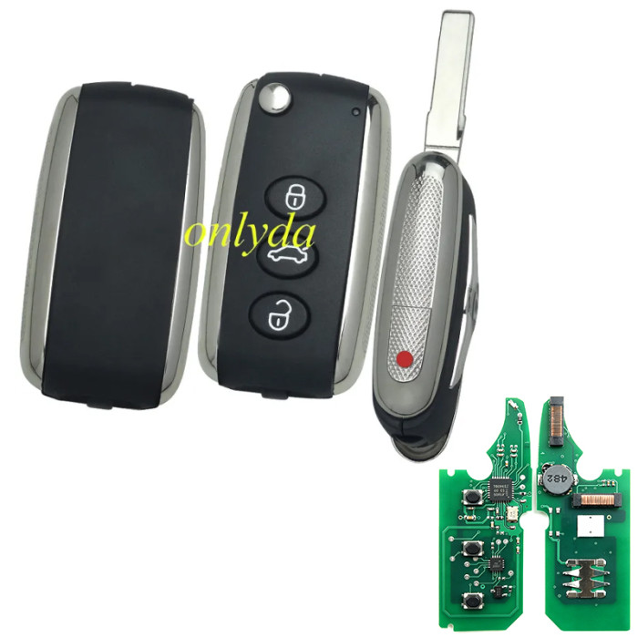 For Bentley 3 button remote key 315Mhz/433MHZ  ASK Keyless  For Bentley Continental GT / Flying Spur  PCF7942AA (HITAG2) / 46 CHIP PCF7961A &LED light green (Please choose freqency )