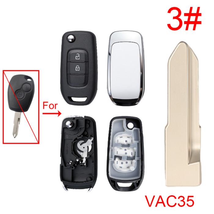For Renault 2  button remote modified  flip key shell without badage , 1#VA2,2#NE72, 3#VAC35, 4#VAC102, 5#HU136 pls choose blade