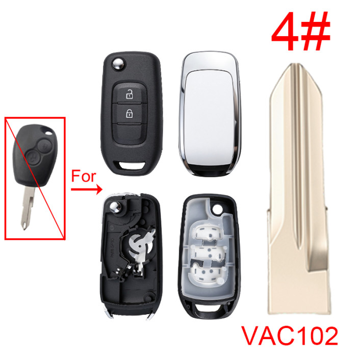 For Renault 2  button remote modified  flip key shell without badage , 1#VA2,2#NE72, 3#VAC35, 4#VAC102, 5#HU136 pls choose blade