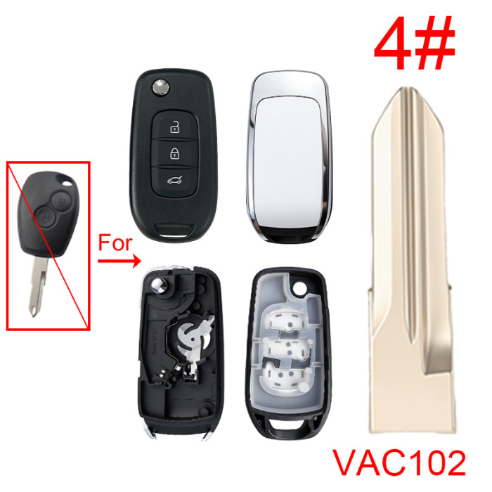 For Renault 3  button remote modified  flip key shell without badage , 1#VA2,2#NE72, 3#VAC35, 4#VAC102, 5#HU136 pls choose blade