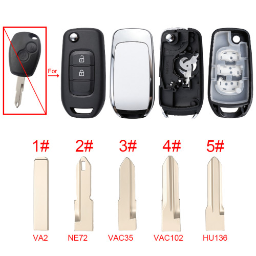 For Renault 2  button remote modified  flip key shell without badage , 1#VA2,2#NE72, 3#VAC35, 4#VAC102, 5#HU136 pls choose blade