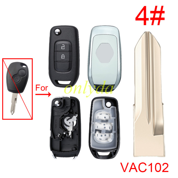 For Renault 2  button remote modified  flip key shell with badage , 1#VA2,2#NE72, 3#VAC35, 4#VAC102, 5#HU136 pls choose blade