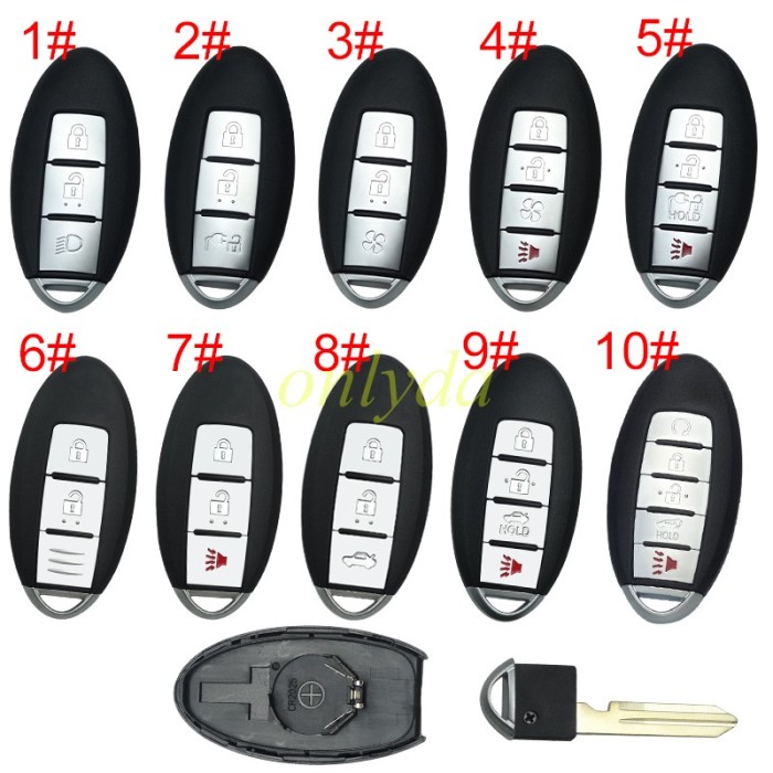 For Nissan remote  key blank with badge , with balde ,T-shaped interior for old model without light hole, pls choose button