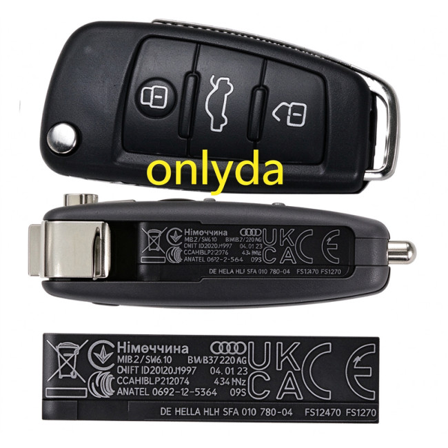 GENUINE remote Audi FOB 2020-2023 A1 Q2 Q3 TP25 MQB48 3 Button OEM remote control NON Keyless Go 81A837220AG 434MHZ 2012DJ1997