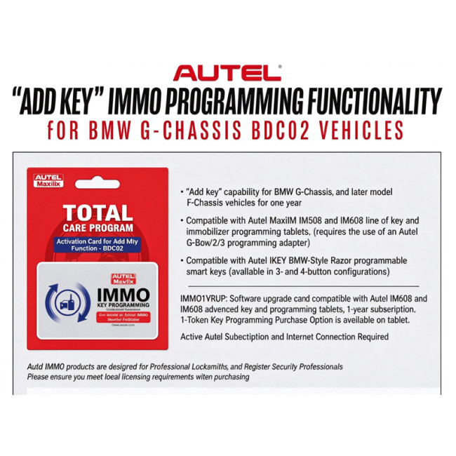 ADD KEV  IMMO PROGRAMMING FUNGTIONALITV FOR BMW G-CHASSIS BDCO2 VEHICLES