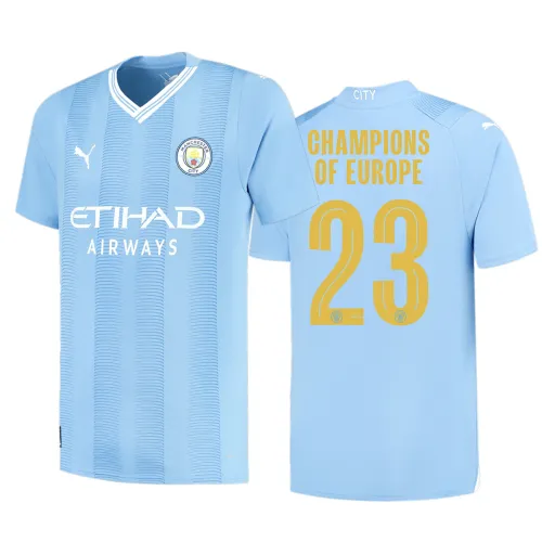 Manchester City Home Man Jersey 23/24 With CHAMPIONS OF EUROPE 23 Printing