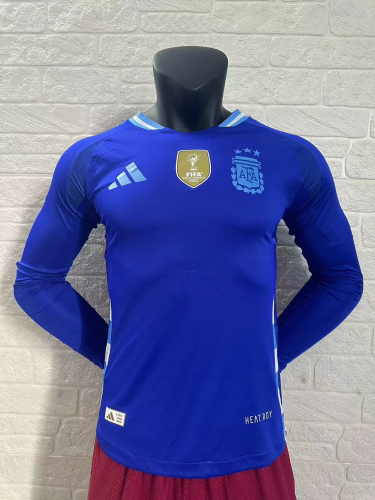 Argentina 2024 Copa America Home Player Version Long Sleeve Jersey With FIFA World Cup badge