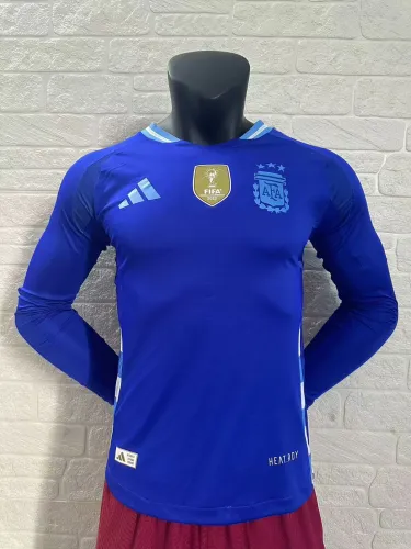 Argentina 2024 Copa America Home Player Version Long Sleeve Jersey With FIFA World Cup badge