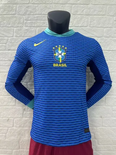 Brazil 2024 Copa America Away Player Version Long Sleeve Jersey
